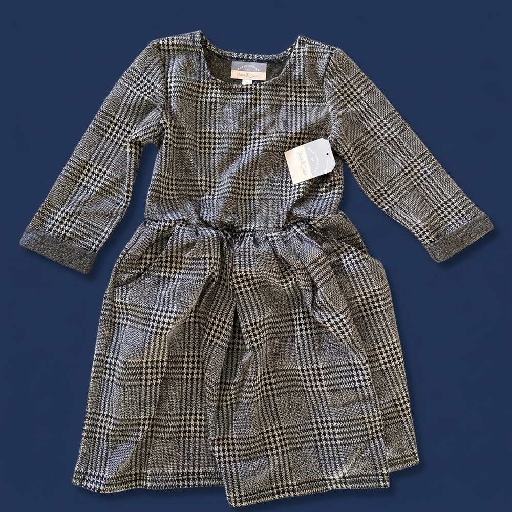 NWT Pastourelle by Pippa & Julie Girl Size 7 Dress Houndstooth Plaid Long Sleeve